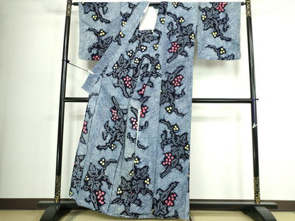 平和屋着物∴夏物　浴衣　有松鳴海絞り　葡萄蔦の葉文　綿　逸品　DABJ4221cd