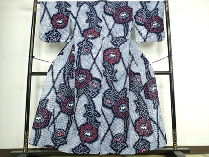 平和屋着物∴夏物　浴衣　有松鳴海絞り　枝花文　綿　逸品　DABJ4230cd