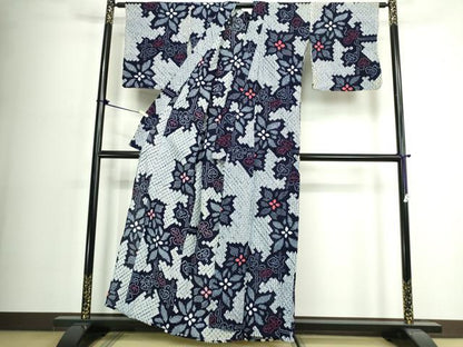 平和屋着物∴夏物　浴衣　有松鳴海絞り　草花文　綿　逸品　DABJ4231cd