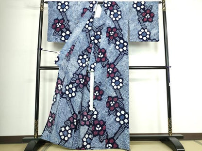 平和屋着物∴夏物　浴衣　有松鳴海絞り　枝花文　綿　逸品　DABJ4233cd
