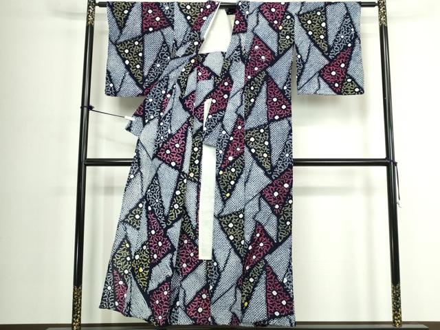 平和屋着物∴夏物　浴衣　有松鳴海絞り　切嵌花文　綿　逸品　DABJ4234cd