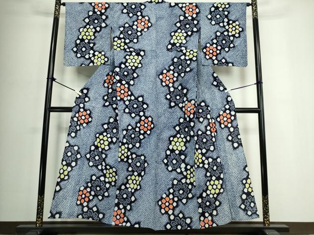 平和屋着物∴夏物　浴衣　有松鳴海絞り　草花文　綿　逸品　DABJ4237cd