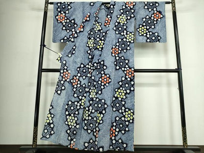 平和屋着物∴夏物　浴衣　有松鳴海絞り　草花文　綿　逸品　DABJ4237cd