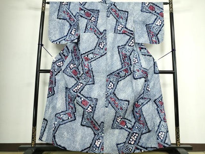 平和屋着物∴夏物　浴衣　有松鳴海絞り　短冊花文　綿　逸品　DABJ4240cd