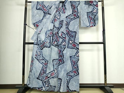 平和屋着物∴夏物　浴衣　有松鳴海絞り　短冊花文　綿　逸品　DABJ4240cd
