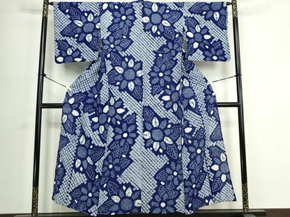 平和屋着物∴夏物　浴衣　有松鳴海絞り　草花文　綿　逸品　未使用　DABJ4247cd
