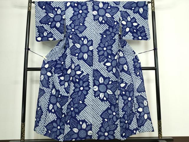 平和屋着物∴夏物　浴衣　有松鳴海絞り　草花文　綿　逸品　未使用　DABJ4247cd
