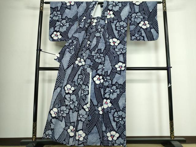 平和屋着物∴夏物　浴衣　有松鳴海絞り　枝花文　綿　逸品　DABJ4249cd