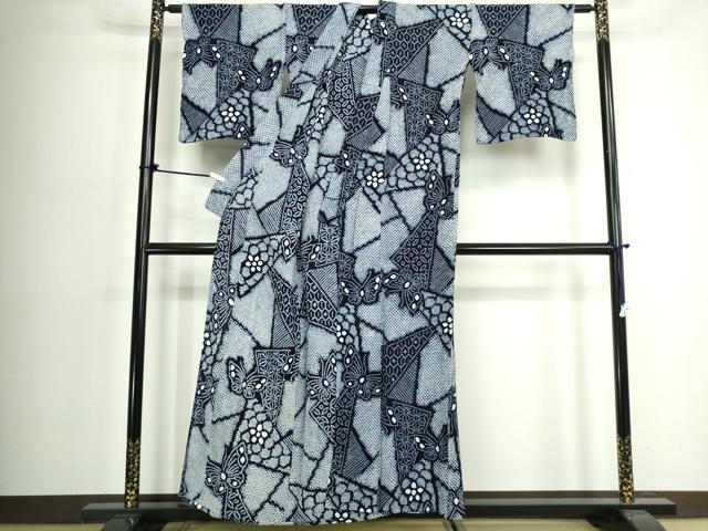 平和屋着物∴夏物　浴衣　有松鳴海絞り　切嵌吉祥花蝶文　綿　逸品　DABJ4251cd