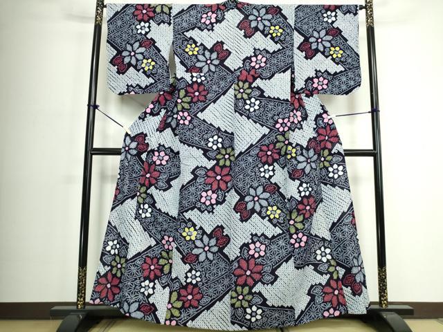 平和屋着物∴夏物　浴衣　有松鳴海絞り　幾何学吉祥花文　綿　逸品　DABJ4252cd