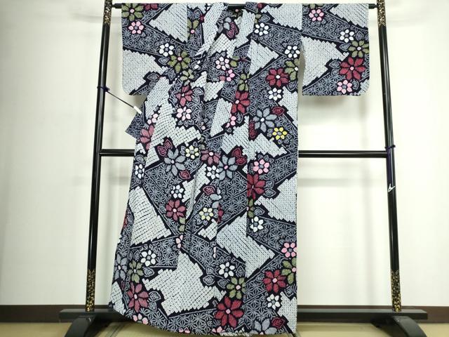 平和屋着物∴夏物　浴衣　有松鳴海絞り　幾何学吉祥花文　綿　逸品　DABJ4252cd