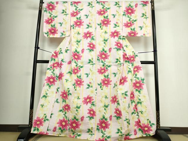 平和屋着物∴夏物　浴衣　花間道　鉄線　ラメ　綿　逸品　未使用　DABJ4259cd