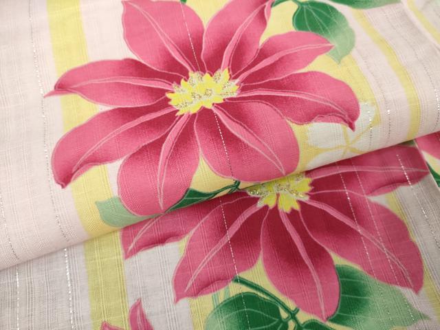 平和屋着物∴夏物　浴衣　花間道　鉄線　ラメ　綿　逸品　未使用　DABJ4259cd