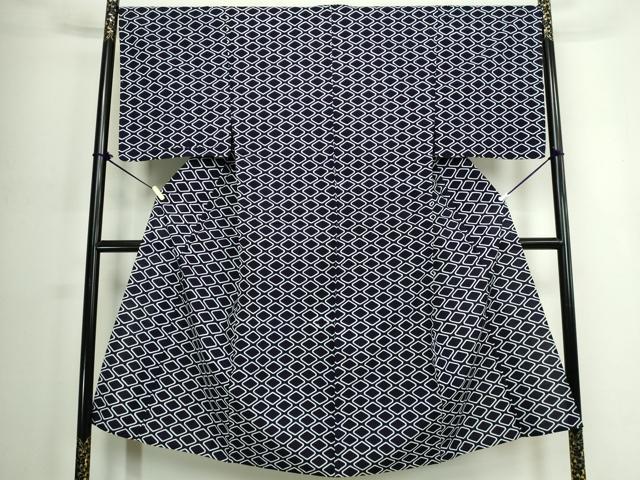 平和屋着物∴夏物　男性　浴衣　注染　手縫い　菱尽くし　綿　未使用　逸品　DABJ4268cd