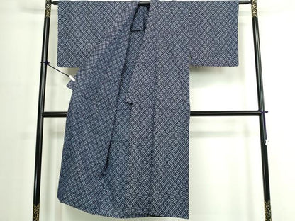 平和屋着物∴夏物　男性　浴衣　注染　手縫い　菱文　綿　逸品　DABJ4273cd