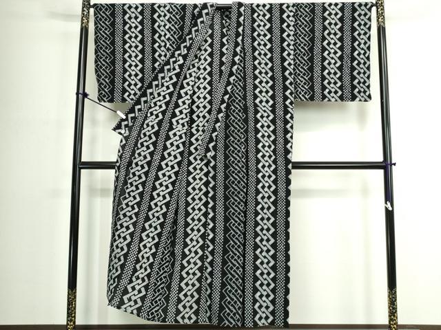 平和屋着物∴夏物　男性　浴衣　有松鳴海絞り　菱繋ぎ　黒地　キングサイズ　綿　逸品　DABJ4275cd