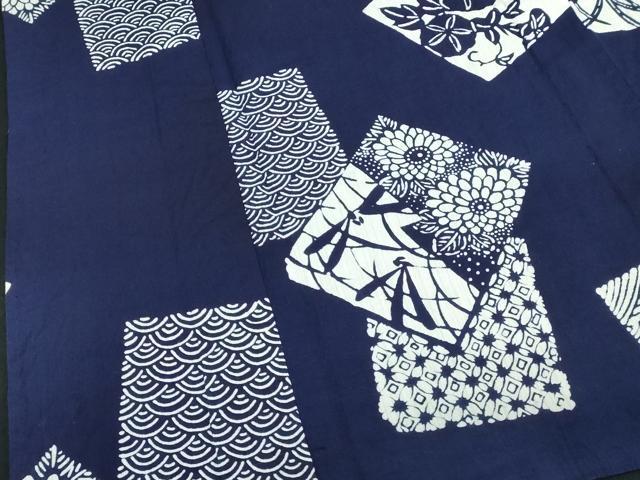 平和屋着物∴夏物　男性　浴衣　注染　手縫い　色紙重ね吉祥花文　トンボ　綿　逸品　DABJ4284cd