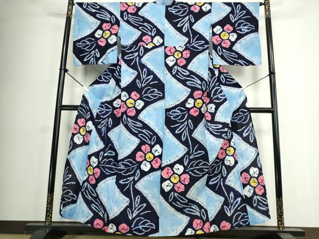 平和屋着物∴夏物　浴衣　有松鳴海絞り　草花文　綿　逸品　DABJ4288cd