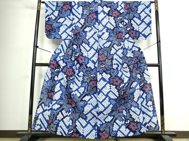 平和屋着物∴夏物　浴衣　有松鳴海絞り　枝花文　綿　逸品　DABJ4289cd
