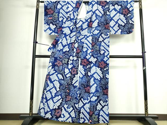 平和屋着物∴夏物　浴衣　有松鳴海絞り　枝花文　綿　逸品　DABJ4289cd