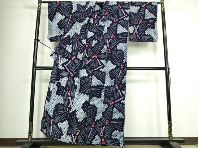 平和屋着物∴夏物　浴衣　有松鳴海絞り　トンボ　綿　逸品　DABJ4291cd