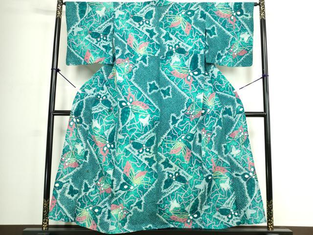 平和屋着物∴夏物　浴衣　有松鳴海絞り　舞蝶文　綿　逸品　DABJ4293cd