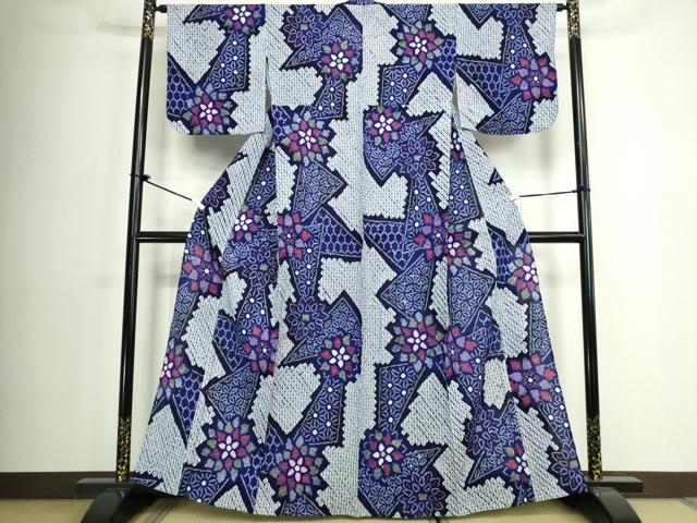 平和屋着物∴夏物　浴衣　有松鳴海絞り　幾何学吉祥花文　綿　逸品　DABJ4297cd