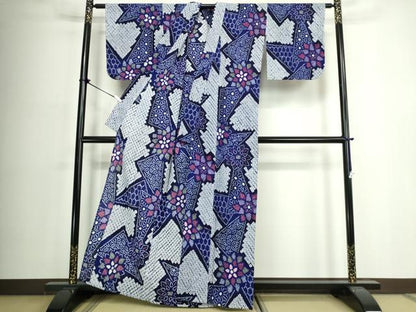平和屋着物∴夏物　浴衣　有松鳴海絞り　幾何学吉祥花文　綿　逸品　DABJ4297cd
