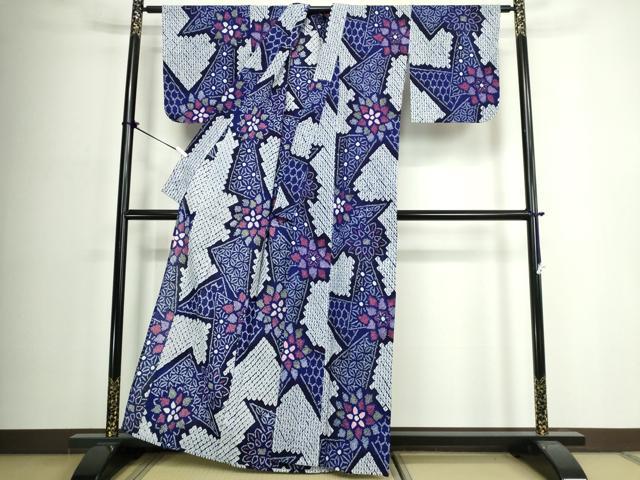 平和屋着物∴夏物　浴衣　有松鳴海絞り　幾何学吉祥花文　綿　逸品　DABJ4297cd