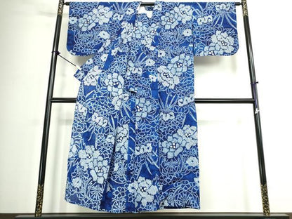 平和屋着物∴夏物　浴衣　有松鳴海絞り　源氏車花文　綿　逸品　DABJ4303cd