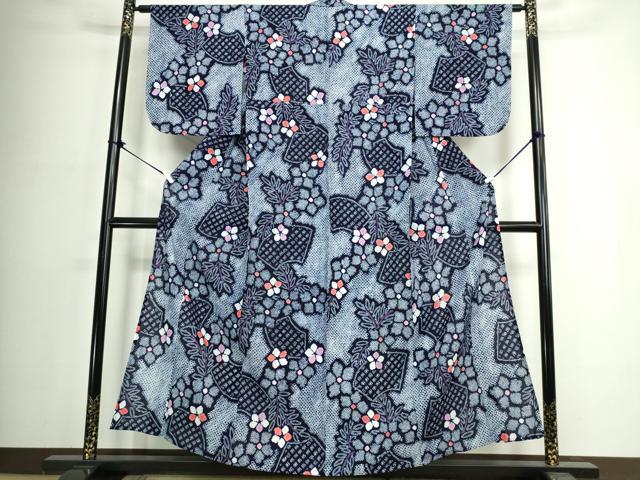 平和屋着物∴夏物　浴衣　有松鳴海絞り　地紙花文　綿　逸品　DABJ4304cd