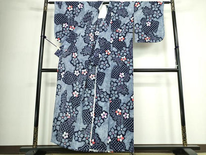 平和屋着物∴夏物　浴衣　有松鳴海絞り　地紙花文　綿　逸品　DABJ4304cd
