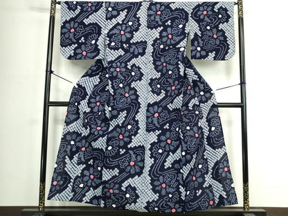 平和屋着物∴夏物　浴衣　有松鳴海絞り　流水花文　綿　逸品　DABJ4307cd