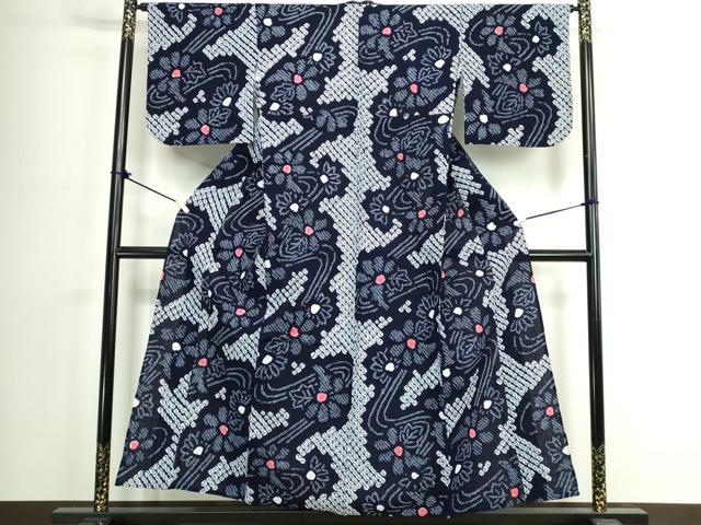 平和屋着物∴夏物　浴衣　有松鳴海絞り　流水花文　綿　逸品　DABJ4307cd