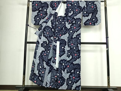 平和屋着物∴夏物　浴衣　有松鳴海絞り　流水花文　綿　逸品　DABJ4307cd