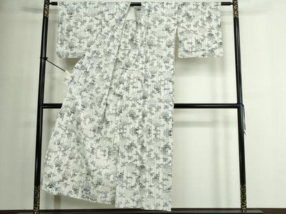 平和屋着物∴夏物　浴衣　注染　手縫い　雪輪花文　笹竹　綿　逸品　DABJ4309cd