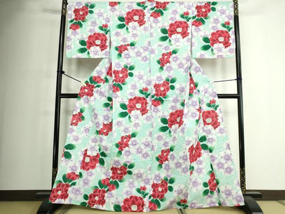 平和屋着物∴夏物　浴衣　草花文　ラメ　綿　逸品　DABJ4311cd