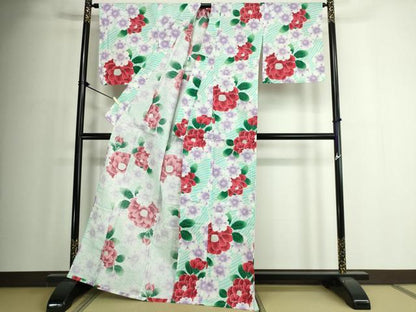 平和屋着物∴夏物　浴衣　草花文　ラメ　綿　逸品　DABJ4311cd