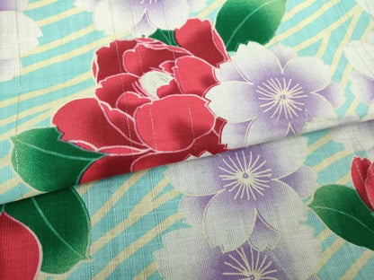 平和屋着物∴夏物　浴衣　草花文　ラメ　綿　逸品　DABJ4311cd