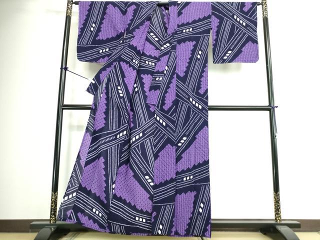 平和屋着物∴夏物　浴衣　有松鳴海絞り　幾何学文　綿　逸品　未使用　DABJ4317cd