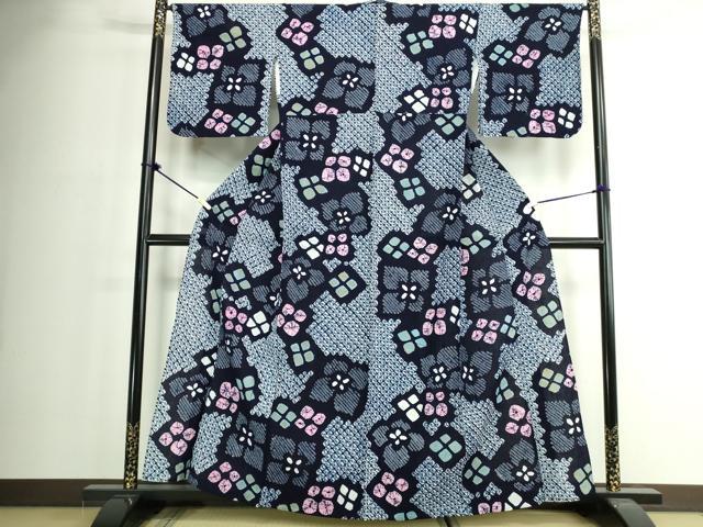 平和屋着物∴夏物　浴衣　有松鳴海絞り　花繋ぎ　綿　逸品　DABJ4328cd