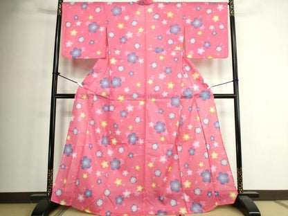 平和屋着物∴夏物　綿紅梅　浴衣　舞桜文　綿　逸品　DABJ4334cd