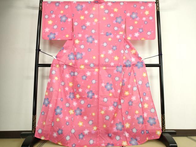 平和屋着物∴夏物　綿紅梅　浴衣　舞桜文　綿　逸品　DABJ4334cd
