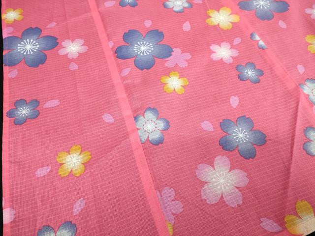 平和屋着物∴夏物　綿紅梅　浴衣　舞桜文　綿　逸品　DABJ4334cd