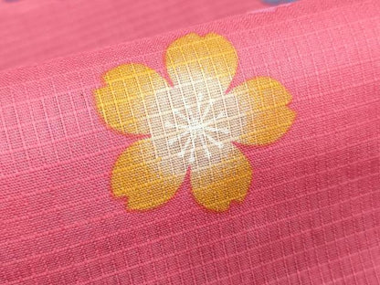 平和屋着物∴夏物　綿紅梅　浴衣　舞桜文　綿　逸品　DABJ4334cd