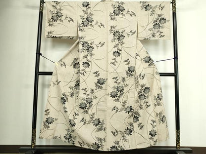 平和屋着物∴夏物　浴衣　注染　枝花文　綿　逸品　DABJ4337cd