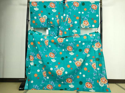 平和屋着物∴夏物　浴衣　二部式　草花文　朝顔　巻きスカート　綿　逸品　DABJ4340cd