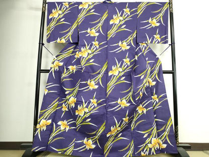 平和屋着物∴夏物　浴衣　注染　草花文　杜若　カキツバタ　タグ付き　逸品　未使用　DABJ4343cd