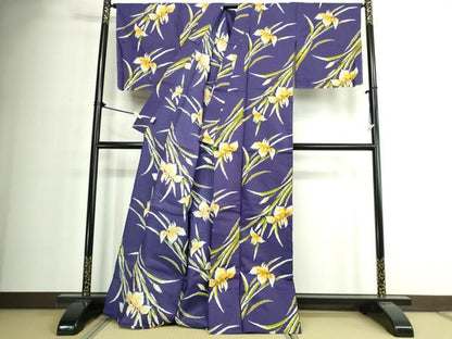 平和屋着物∴夏物　浴衣　注染　草花文　杜若　カキツバタ　タグ付き　逸品　未使用　DABJ4343cd