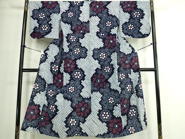 平和屋着物∴夏物　浴衣　有松鳴海絞り　花繋ぎ　綿　逸品　DABJ4344cd
